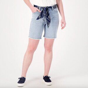Laurie Felt Forever Denim Relaxed Short w/ Paisley Belt , Light Sz a601912